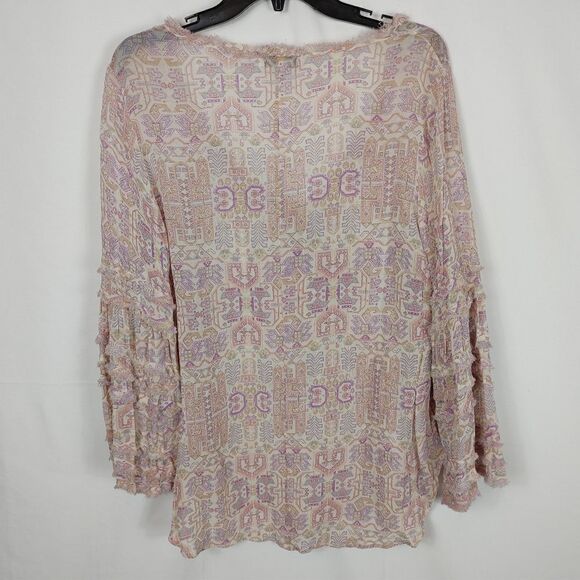 William Rast Haley Tie Front Printed Peasant Blouse Shear Women's Size Large.Ar - Picture 7 of 7